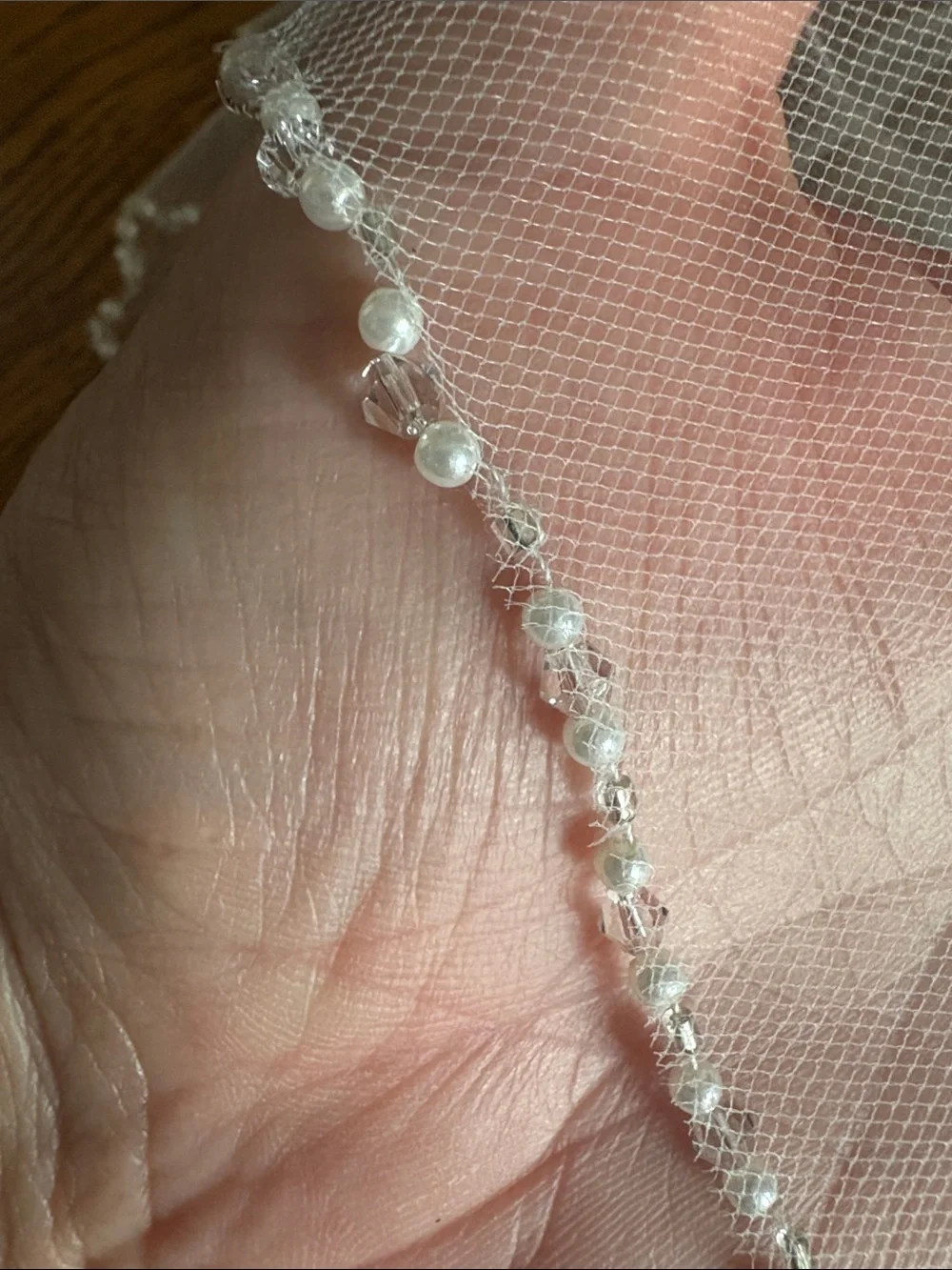 Classic Sheer Bridal Veil with Comb and Beaded edge- Ivory